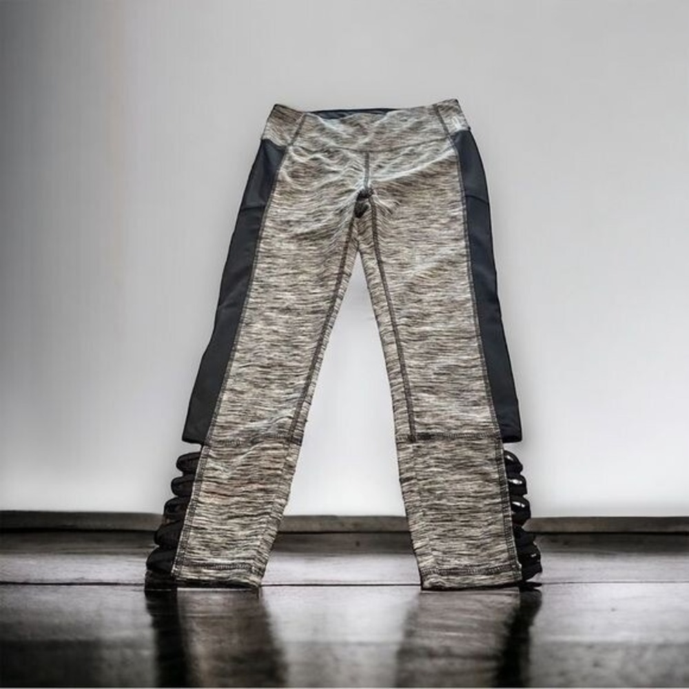 RBX S Heathered Gray/Black Yoga Leggings Ruched Activewear Fitness Casual Chic